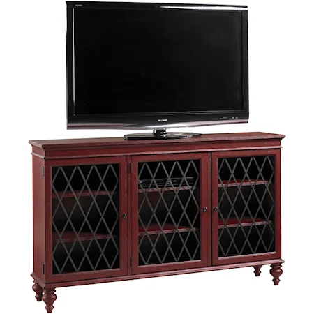 Moulin Rouge Three-Door Media or Bookcase Cabinet with Metal Lattice Grills